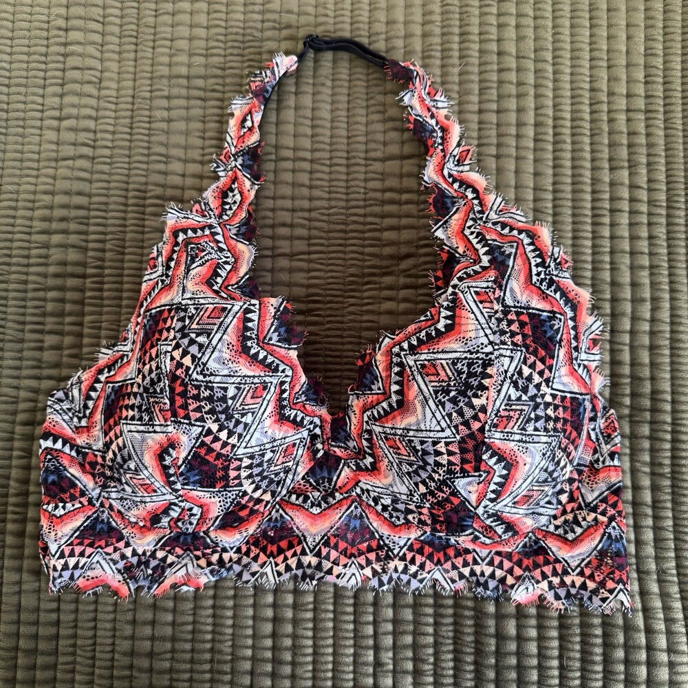 PINK Victorias Secret Large Lace Bralette Halter Floral Sexy Feminine Wireless